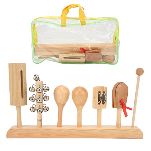 Kid Percussion Set mit glänzendem Finish, Holzmaterial, musikalischer Klopfstab, Sandhämmer, Rasselglocke, Castanets und Holzglocke, ideal für den musikalischen Sinn und Rhythmus von Ylwxzenith