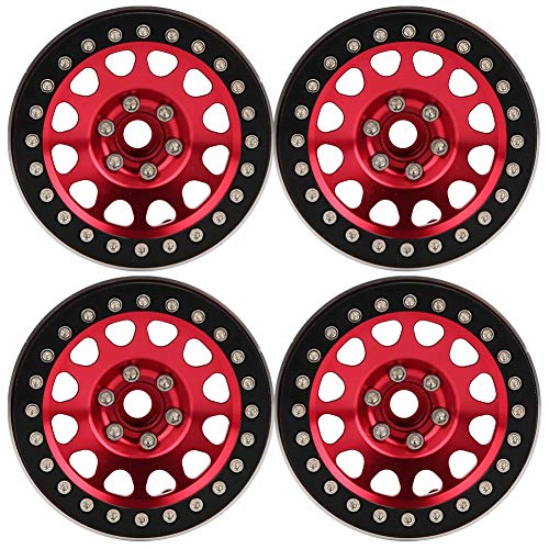 Ylwxzenith 4Pcs 2.2in Metal Lock Tire Wheel Hubs for 1/10 RC Crawlers, Heavy Duty Accessory with CNC Machined Aluminum Alloy, Durably Material, Installation, 4 Color Options, (Black Red) von Ylwxzenith