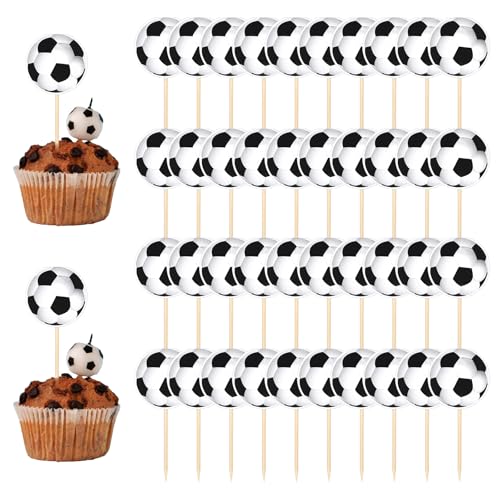 Ymapinc Cupcake Tortendeko Fussball, 40 Stück Kuchen Deko Fußball Toppers für Mottoparty Geburtstagsfeier Babyparty von Ymapinc