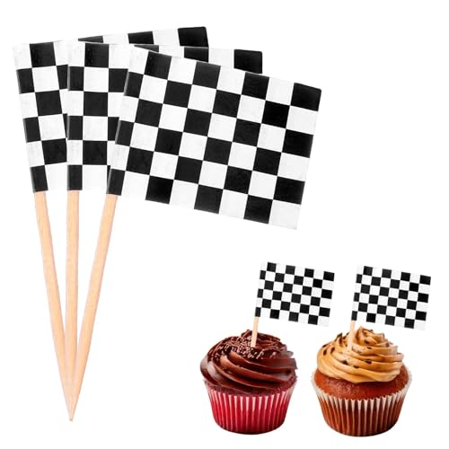 Ymapinc 100 Stück Rennen Zielflagge Flaggen Klein Zielflaggen Cupcake Topper Geburtstag Zielflaggen Muffin Deko Cocktail Deko Zahnstocher für Karnevalspartys Obstdekorationen von Ymapinc
