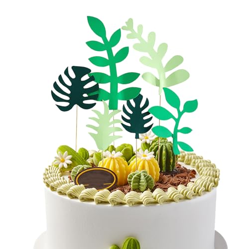 18STK Dschungel Deko Cake Toppers, Hawaii Tortendeko Tropische Palmblätter Cupcake Toppers Grünes Luau Cupcake Picks Pflanzenblatt Sommer Tropisches Thema Geburtstags Kuchendeko Party Deko Zubehör von Ymxil