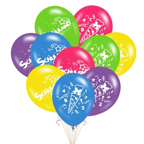 20STK Einschulung Deko Luftballons für Schulkind Junge Mädchen, Schulanfang Deko Luftballons mit Schulkind ABC 123 Muster, Schuleinführung Deko Latex Ballons von Ymxil