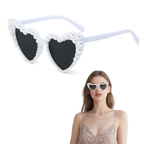 Herz Sonnenbrille mit Perlen - Elegante Retro Herzbrille PC Weiß Schwarz Sonnenbrillen Damen Fraun Perlenverzierte Partybrille Hochzeiten JGA Geburtstage Lustiges Accessoire Selfie Foto Requisiten Herz Sonnenbrille mit Perlen - Elegante Retro Herzbrille PC Weiß Schwarz Sonnenbrillen Damen Fraun Perlenverzierte Partybrille Hochzeiten JGA Geburtstage Lustiges Accessoire Selfie Foto Requisiten von Ymxil