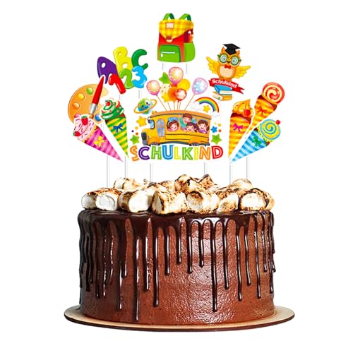 Tortendeko Einschulung für Schulkind Mädchen Junge, 18St Schulkind ABC 123 Cake Toppers Schulanfang Tortendeko Kuchen Toppers Kinder Einschulung Geburtstag Party Deko Zubehör von Ymxil