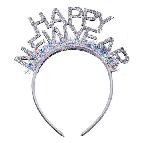 Ymxil Silvester Haarreif - Happy New Year Partyhüte, Weihnachten Glitzer Haarschmuck 2025, Neujahr Dekoration Zubehör Foto Requisiten (Silber) von Ymxil