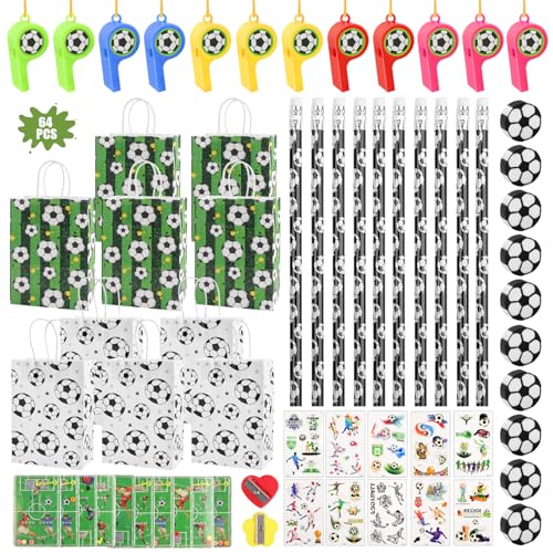 64 Stück Fußball Jungen Kindergeburtstag Fußball Set Fussball Geburtstag FußBaller Party Mitgebsel mit Bleistifte Geschenke Radiergummis Pfeife Fußball Flipperspiele Aufkleber, für Jungen Mädchen 64 Stück Fußball Jungen Kindergeburtstag Fußball Set Fussball Geburtstag FußBaller Party Mitgebsel mit Bleistifte Geschenke Radiergummis Pfeife Fußball Flipperspiele Aufkleber, für Jungen Mädchen von YnewL