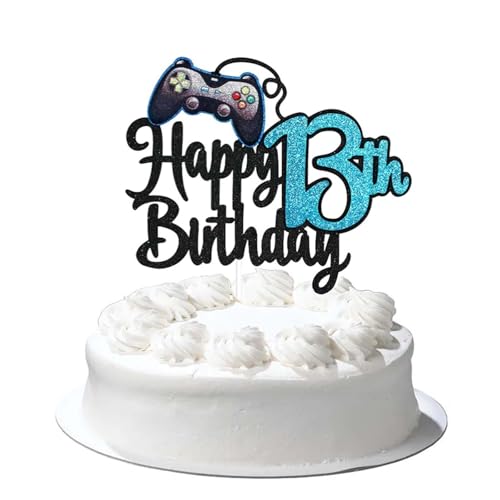 Kuchendekoration zum 13. Spiel, für Jungen, Geburtstagsparty-Dekorationen, Glitzer-Spiel-Thema, Kuchenaufsatz feiert bis 13 Jahre alt, für Kinder, Gaming-Geburtstagsparty, Gastgeschenke (blau) von Ynkkvre