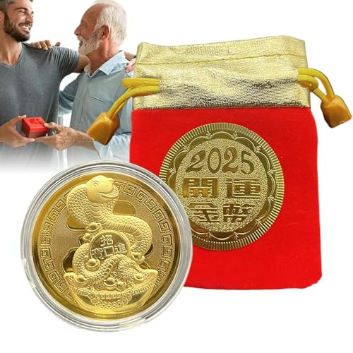 2025 Schlangenmünze,Schlangenmünze,Sammlermünze mit Aufbewahrungstasche - Kunstkollektibles, Metall Souvenir Münze für 2025 Schlangenjahr von Ynnhik