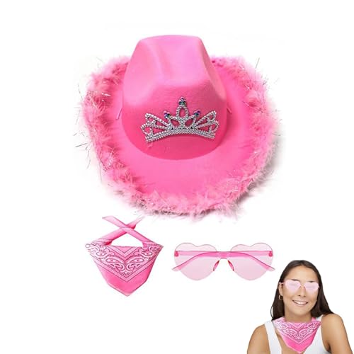 Cowgirl-Hut für Frauen | Felt in Bright Farben der Frauen Partyzubehör für Frauen Polyester mit quadratischem Schal und Herzbrille Set für Männer, Frauen Cowgirl-Hut für Frauen | Felt in Bright Farben der Frauen Partyzubehör für Frauen Polyester mit quadratischem Schal und Herzbrille Set für Männer, Frauen von Ynnhik