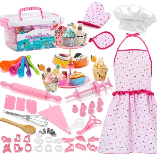 Küche Rollenspiel Spielzeug, Kinder Kochen Chef Set, Kinderkoch Rollenspiel Kostümset, 64 Stück Kochmütze und passende rosa Schürze Kinder Kleid vorgeben Spielzeug für 3+-jährige Kinderspielzeug Küche Rollenspiel Spielzeug, Kinder Kochen Chef Set, Kinderkoch Rollenspiel Kostümset, 64 Stück Kochmütze und passende rosa Schürze Kinder Kleid vorgeben Spielzeug für 3+-jährige Kinderspielzeug von Ynnhik