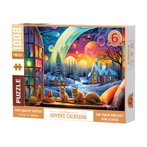 Puzzle-Adventskalender, 3 Katzen, Weihnachtspuzzle, 6-Tage-Countdown – 70 x 50 cm, buntes Cottage-Feiertags-Puzzles für Jungen, Mädchen, Erwachsene Puzzle-Adventskalender, 3 Katzen, Weihnachtspuzzle, 6-Tage-Countdown – 70 x 50 cm, buntes Cottage-Feiertags-Puzzles für Jungen, Mädchen, Erwachsene von Ynnhik