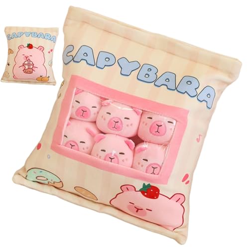 Snack Bag Plüsch Cushion, Snack Cushion Plush-Capybara Bag Mit Snack Kissen, Abnehmbare Tasche Mit Snack Kissen, Niedlich Cartoon Plüschtierkissen Mit 6 Wasserschweinen von Ynnhik