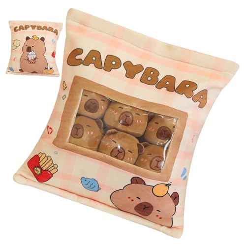Snackball Kissen, Snack Bag Plüsch - | Capybara Beutel Mit Snack Kissen, Abnehmbare Tasche mit Snack, Niedliche Cartoon Plüschkissen Mit 6 Wasserschweinen von Ynnhik