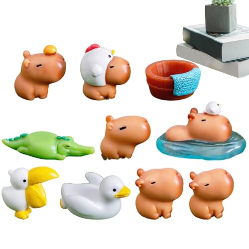 Ynnhik Capybara-Spielzeugfiguren, Mini-Figuren-Set mit 10 Stück Schreibtisch-Ornamenten aus Kunstharz | Niedliche Capybara-Geschenke, Landschaftsdekoration, Fotografie-Requisiten für Junge von Ynnhik