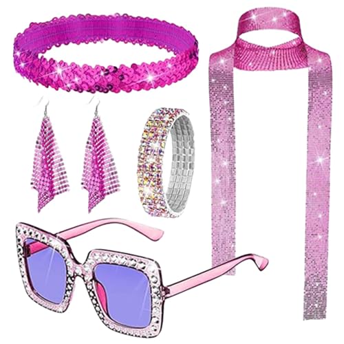 Ynnhik Disco Jewelry – Retro-Statement-Accessoires, funkelndes Schmuck-Set, 70er-Jahre-Stil, glitzernde Mode-Accessoires, Vintage-inspirierte Accessoires, Vintage-inspirierte Designs für Frauen von Ynnhik