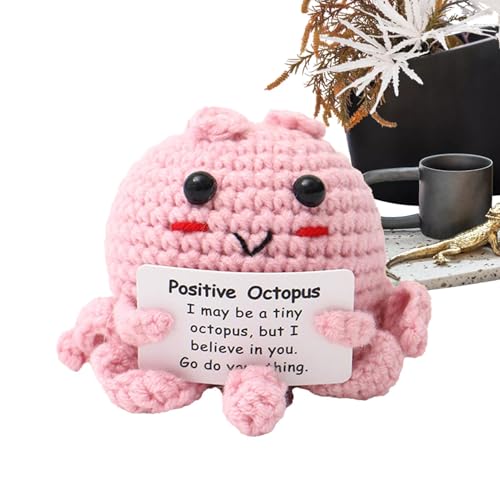 Ynnhik Positive Mental Octopus | Gestrickte Oktopus-Puppe mit Ermutigungskarte - Emotionale Unterstützung Häkelpuppe für Freunde, Schreibtischdekoration von Ynnhik