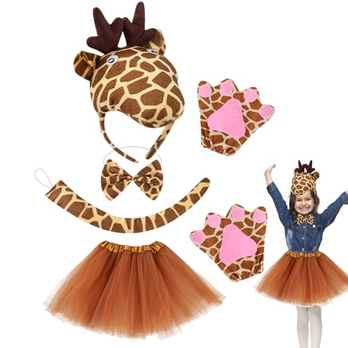Ynnhik Tierkostüme für Kinder, Zoo Giraffe Tierkinder komplette Kostüme | Girls Cosplay Stirnbandhandschuhe Schwanz und Kostümkleid für den Kindertag, Maskerade Ball Ynnhik Tierkostüme für Kinder, Zoo Giraffe Tierkinder komplette Kostüme | Girls Cosplay Stirnbandhandschuhe Schwanz und Kostümkleid für den Kindertag, Maskerade Ball von Ynnhik
