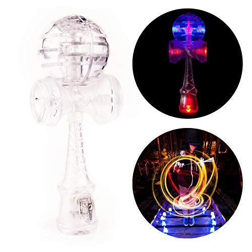 YoYo Factory Catchy LED Kendama - TRANSPARENT/BLAU/ROT (Japanisches Traditionelles Spielzeug, Beleuchtet, Vom Anfänger Zum Profi, Batterien Enthalten) von YoYo Factory