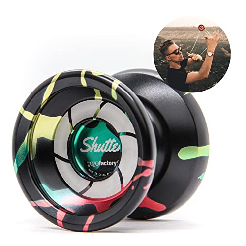 YoyoFactory Shutter Profi Yo-Yo von Weltmeister - SCHWARZ Mehrfarbig (Fortgeschrittenes YoYo, Schnur und Anleitung Enthalten) von YoYo Factory