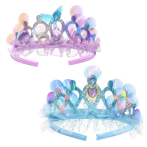 Yoaeyok Meerjungfrau-Thema Tiara Diademe für Mädchen Kinder, Meerjungfrau Muschel Fischschuppen Perle Prinzessin Krone Haarband Haarschmuck Diadem für Rollenspiele Geburtstagsfeiern Themenpartys von Yoaeyok