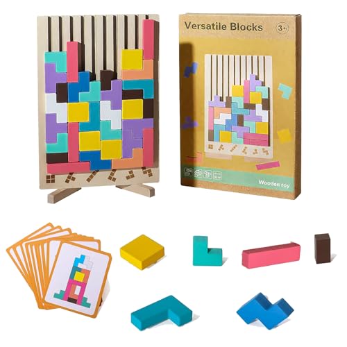 Yoedge Holzpuzzle Tetris Montessori 3-6 Jahre, 3D Holzspielzeug für Kinder - Pädagogisches Kindergarten Spielzeug mit Geometrischen Blöcken, Lernspiel Geschenk Jungen Mädchen von Yoedge