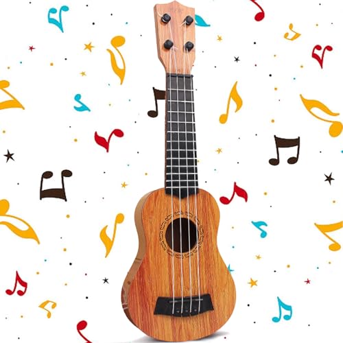 Mini Gitarre, Kindergitarre, Spielzeug Gitarre, Ukulele Gitarre Spielzeug, Gitarre Spielzeughen, Ukulele Kinder mit 4 Verstellbaren Seiten, für Kinder, Kleinkinder, Mädchen (38cm / Helle Kaffeefarbe) von Yoihuqi