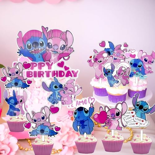 40 Stücke Cartoon Anime Geburtstag Cupcake Toppers Set, Cupcake Toppers Dekoration, Happy Birthday Cake Geburtstag Deko Geburtstag für Mädchen RosaJungen Kinder für Geburtstagsfeiern Geeignet von Yoimckay