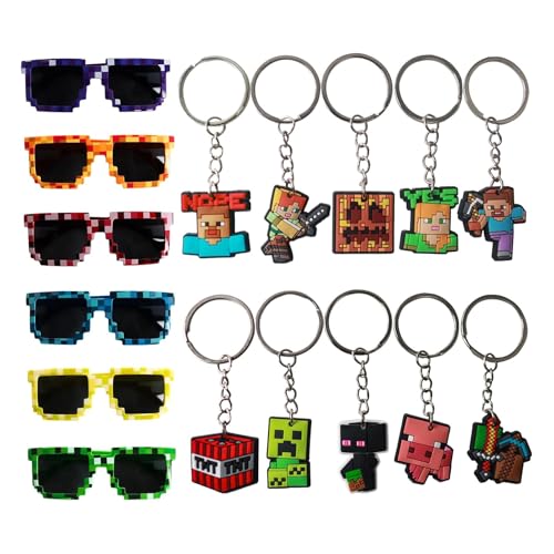 6 Paar Mosaik-Sonnenbrillen Pixel bunt mit 10 Cartoon-Schlüsselanhängern, niedlicher Schlüsselanhänger, Spielzeug, Gadgets, Geburtstagsfeier, für Cosplay, Treffen von Freunden, Partys 6 Paar Mosaik-Sonnenbrillen Pixel bunt mit 10 Cartoon-Schlüsselanhängern, niedlicher Schlüsselanhänger, Spielzeug, Gadgets, Geburtstagsfeier, für Cosplay, Treffen von Freunden, Partys von Yoimckay