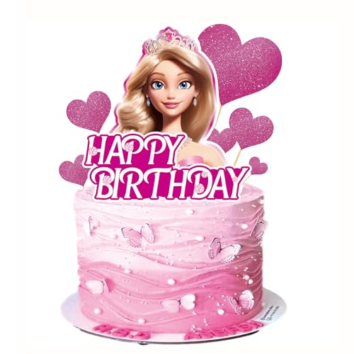 Alles Gute zum Geburtstag-Kuchendekorationen, 9 Stück Bar-bi Mädchen-Geburtstagskuchen-Dekorationen, Bar-bi-Kuchenaufsatz für Mädchen-Geburtstagsparty-Zubehör (ROSA) von Yoimckay