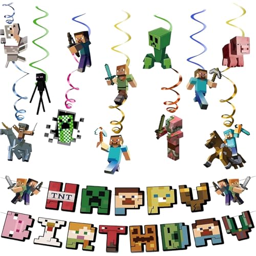 Geburtstagsparty-Dekorationsset, Happy Birthday Banner im Pixel-Stil, Luftschlangen zum Aufhängen, Game Character Party Dekoration Geburtstag für Jungen Mädchen Geburtstagsparty-Dekorationsset, Happy Birthday Banner im Pixel-Stil, Luftschlangen zum Aufhängen, Game Character Party Dekoration Geburtstag für Jungen Mädchen von Yoimckay
