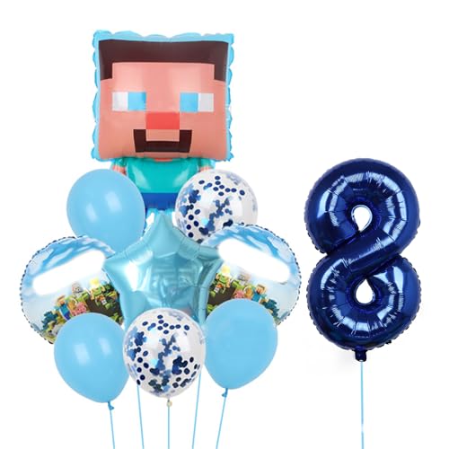 Yoimckay 10 Stück Luftballons Geburtstag Set 8 Jahre Jungen, Spiel Party Luftballons, Pixel Luftballons, Geburtstag Dekoration aus Aluminium, Geburtstagsfeier, Dekoration Set für Kinder (8 Jahre) von Yoimckay