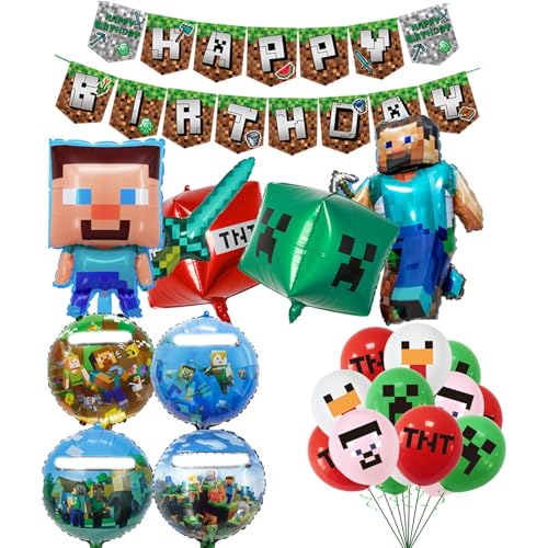 Yoimckay 22 Stück Geburtstagsdekorationen, Happy Birthday, Partyballons für Videospiele, Pixel-Ballons, für Kindergeburtstage und Spielpartys von Yoimckay