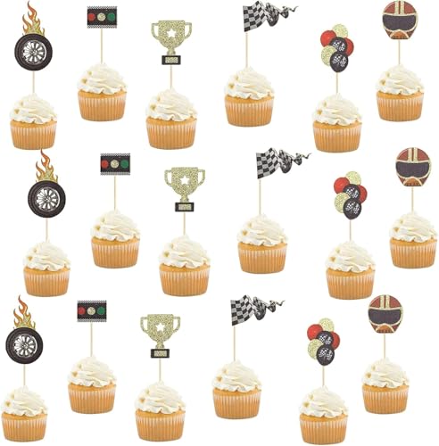 Yoimckay Cupcake-Topper, Rennauto, 18 Stück, für Jungengeburtstag, Trophäe, Radfahne, Rennwagen-Helm, Cupcake-Picks für Partys Yoimckay Cupcake-Topper, Rennauto, 18 Stück, für Jungengeburtstag, Trophäe, Radfahne, Rennwagen-Helm, Cupcake-Picks für Partys von Yoimckay