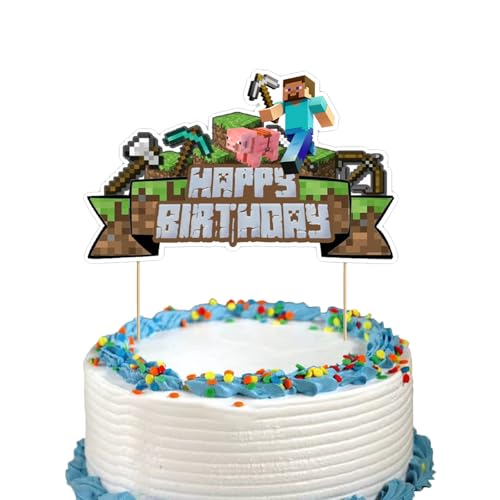 Yoimckay Happy Birthday-Kuchendekoration, Pixel-Kuchendekoration für Jungen, Topper für Cartoon-Kuchen, Video Game, Dekoration, Kuchen, Geburtstag, für Kindergeburtstagsfeier von Yoimckay