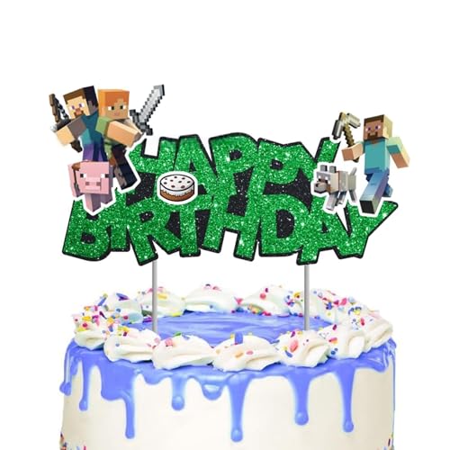 Yoimckay Happy Birthday-Kuchendekoration, Pixel-Kuchendekoration für Jungen, Video Game Dekoration, Kuchen, Geburtstag, Topper für Cartoon-Kuchen, für Kindergeburtstagsfeier von Yoimckay