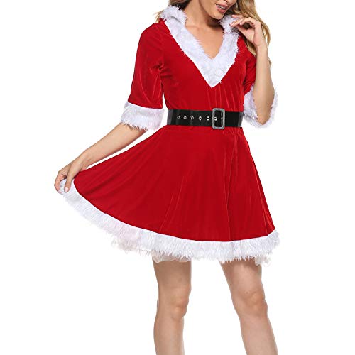 Yoisdtxc Damen Frau Claus Kostüm Rot Weihnachtsmann Kleid Kapuze Weihnachtskleider Faschingskostüm Cosplay Outfit (Ba Rot, L) von Yoisdtxc