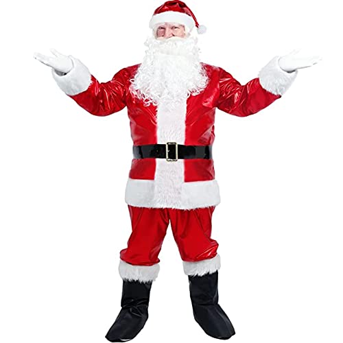 Yoisdtxc Erwachsene Cosplay Kostüm, Weihnachtsmann Langarm Tops + Hose + Gürtel + Hut + Bart + Handschuhe + Stiefel für Weihnachten, S/M/L/XL/XXL (A-Rot, M) von Yoisdtxc