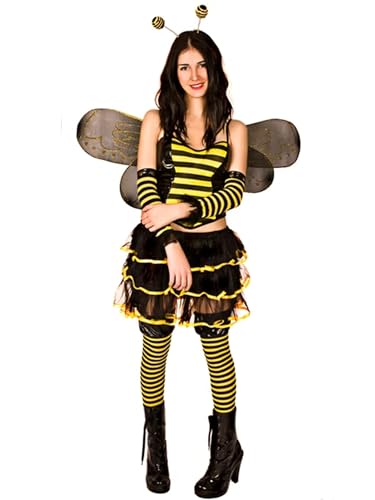 Yoisdtxc Halloween-Kleid für Damen, klassisch, gestreift, figurbetont, mit Flügeln, Minikleid für Cosplay, E-Gelb, 46 von Yoisdtxc