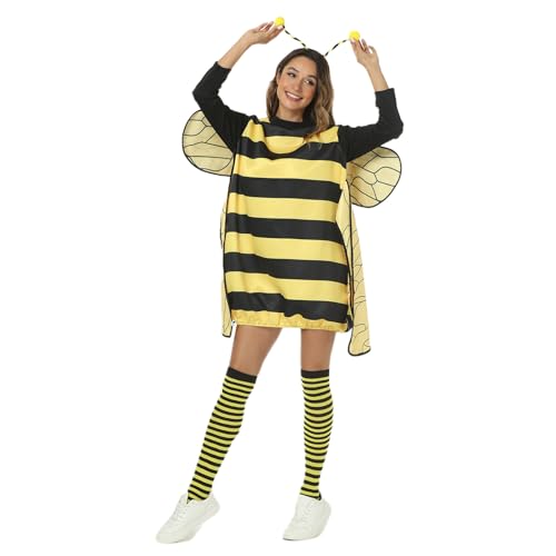 Yoisdtxc Halloween-Kostüm-Set für Damen, Cosplay-Kostüm-Set, Halloween-Kostüm mit Flügeln, Stirnband, Beinärmeln, Party-Verkleidung, Kleidung (B-Gelb, XL) von Yoisdtxc