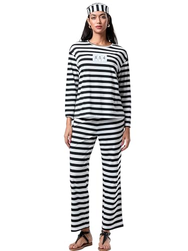 Yoisdtxc Halloween-Kostüm für Damen, Häftlinge, lustig, gestreift, Cosplay-Outfit (A-Grau, M) von Yoisdtxc
