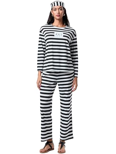 Yoisdtxc Halloween-Kostüm für Damen, Häftlinge, lustig, gestreift, Cosplay-Outfit (A-Weiß, XL) von Yoisdtxc
