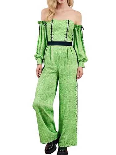 Yoisdtxc Halloween-Kostüm für Damen, schulterfrei, einteilig, langärmelig, weites Bein, Overall zum Ausgehen (A-Grün, XL) von Yoisdtxc