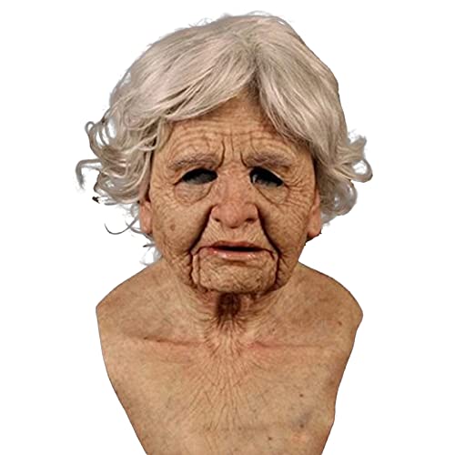 Yoisdtxc Halloween Realistische Latexmasken - Alter Mann & Dame Silikonmaske für Erwachsene, Cosplay Kostüm Maske Party Requisiten mit gruseligen Falten von Yoisdtxc