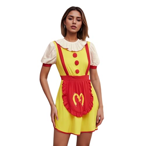 Yoisdtxc Halloween gruseliges Clown-Kostüm für Damen, für Erwachsene, Zirkus, Freakshow, gruseliges Killer-Clownkleid, Cosplay, für Kostümparty (Gelb, M) von Yoisdtxc