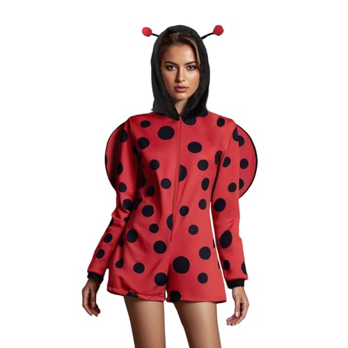 Yoisdtxc Ladybug Kostüm Damen Erwachsene Halloween Kostüm mit Marienkäferflügel (Rot, S) von Yoisdtxc