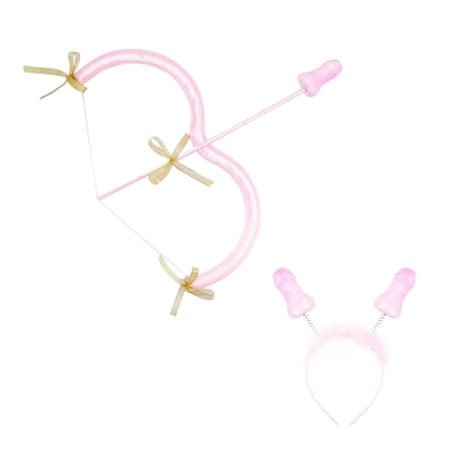 Yoisdtxc Valentines Pfeilbogen und Stirnband, 3-teiliges Set, lustiges Valentinstagskostüm, Amor-Requisiten für Party, Cosplay (Rosa, 40 cm) von Yoisdtxc