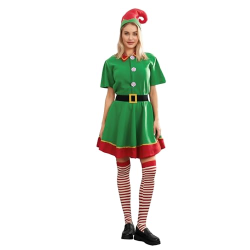 Yoisdtxc Weihnachtskostüm-Outfit für Eltern und Kinder, Elfenkostüm, Cosplay, Weihnachten, Party, festliche Outfits (Damen, L) von Yoisdtxc