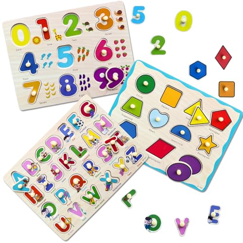 Holzpuzzle für Kleinkinder von 3 4 5 Jahren, Montessori-Spielzeug für Kinder ab 3 4 5 Jahren, Lernendes Pädagogisches Spielzeug, Christmas Stocking Stuffer Geschenk für 3 4 5 Jährige Jungen&Mädchen von Acacing