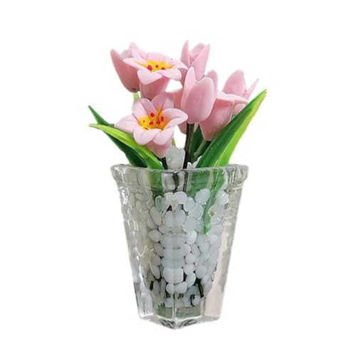 Miniatur-Topflilie, Puppenhaus-Pflanzenmodell im Verhältnis 1/12, dekorative Vase im Puppenhaus 1/12 Rosa 2" von Yokawe