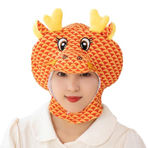 Yokawe Chinesisches Maskottchen Drache Plüschhut, 30,5 cm, flauschiger Plüschhut, Kostüm, Hut für 2024 chinesisches Frühlingsfest, rot, 30,5 cm von Yokawe